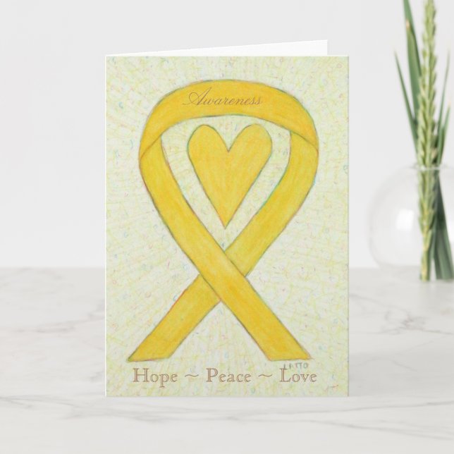 Yellow Awareness Ribbon Heart Custom Greeting Card (Front)