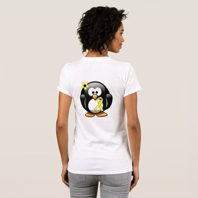 Yellow Awareness Ribbon Penguin T-Shirt (Back Full)