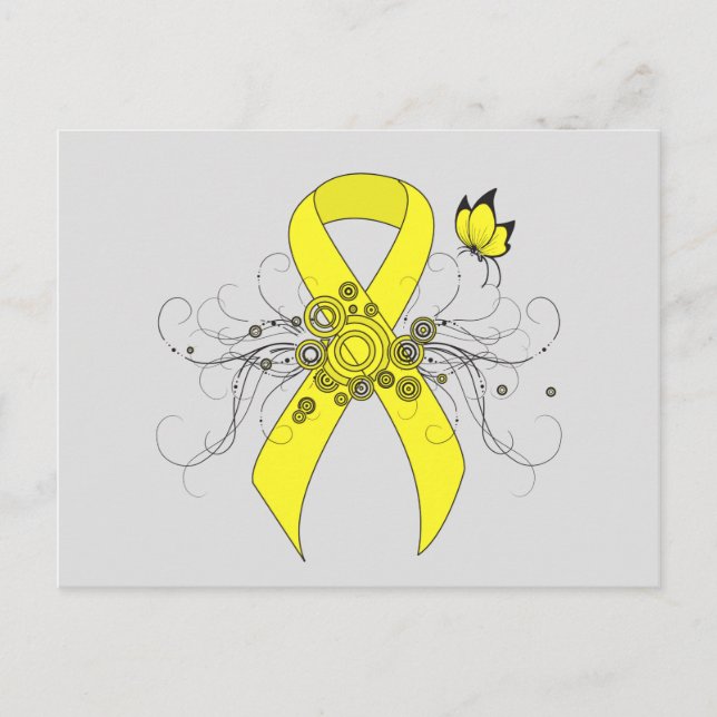 Yellow Awareness Ribbon with Butterfly Postcard (Front)
