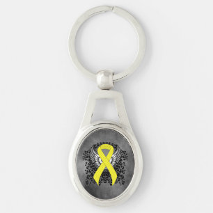 Yellow Awareness Ribbon with Wings Key Ring