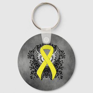 Yellow Awareness Ribbon with Wings Key Ring