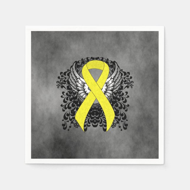 Yellow Awareness Ribbon with Wings Napkin (Front)