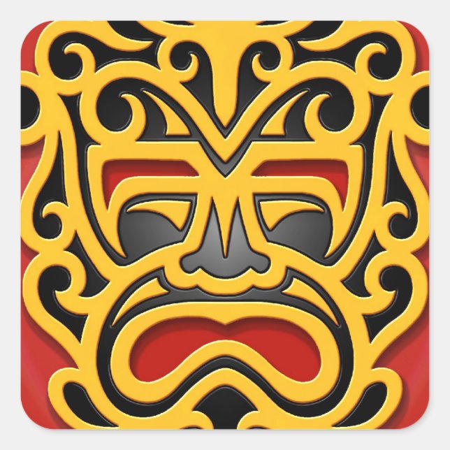 Yellow Aztec Mask Square Sticker (Front)