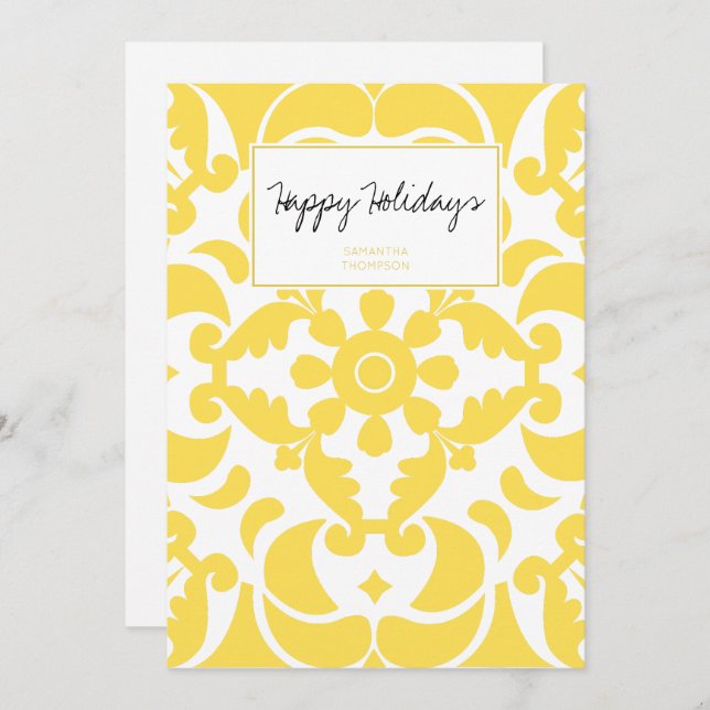 Yellow Azulejos Portuguese Spanish Mediterranean Holiday Card (Front/Back)