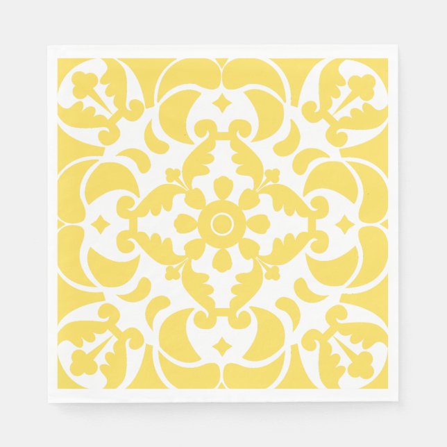 Yellow Azulejos Portuguese Spanish Mediterranean Napkin (Front)