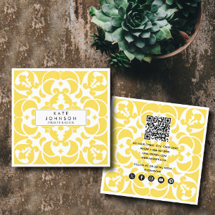 Yellow Azulejos Portuguese Spanish Mediterranean Square Business Card