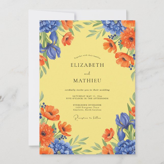 Yellow Azure Poppy Wedding Invitation (Front)