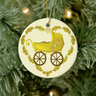 Yellow Baby Buggy Ceramic Tree Decoration