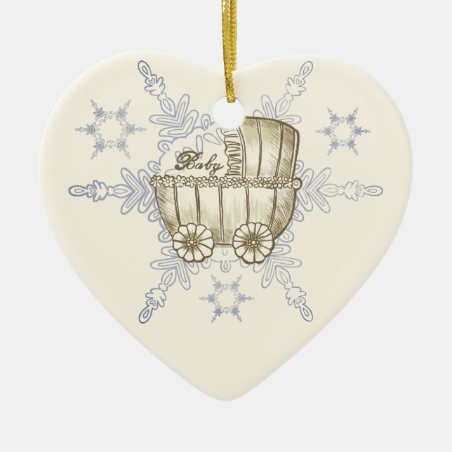 Yellow Baby Buggy SnowFlake ceramic ornament (Front)