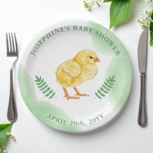 Yellow Baby Chick And Green Watercolor Baby Shower