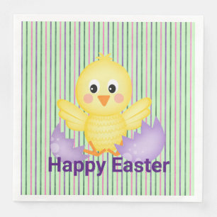 Yellow Baby Chick And Purple Egg Napkin