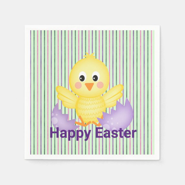 Yellow Baby Chick And Purple Egg Napkin (Front)