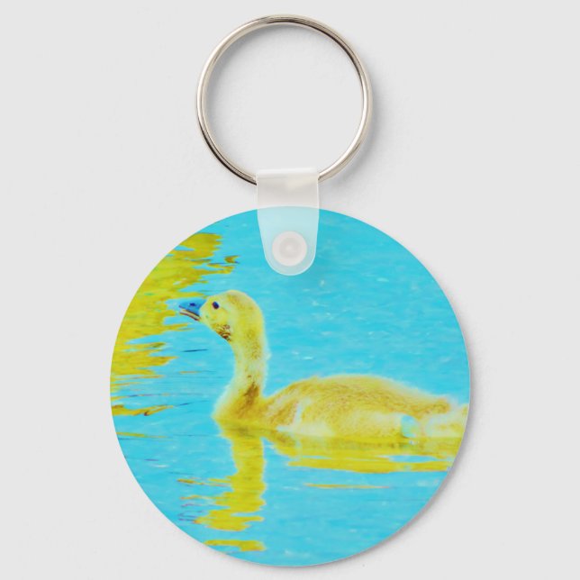 Yellow Baby goose with light blue water Key Ring (Front)