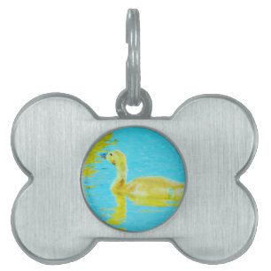 Yellow Baby goose with light blue water Pet Name Tag