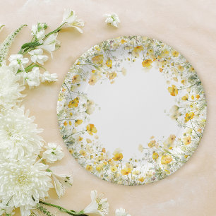 Yellow Baby In Bloom Floral Wildflower Baby Shower Paper Plate