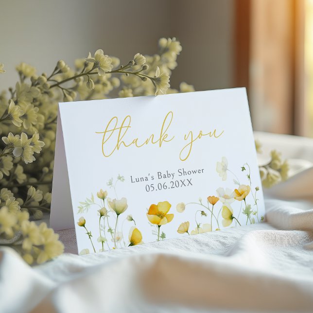 Yellow Baby In Bloom Floral Wildflower Baby Shower Thank You Card (Creator Uploaded)