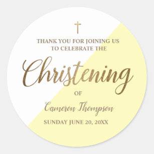 Yellow Baby Personalised Christening thank you Classic Round Sticker