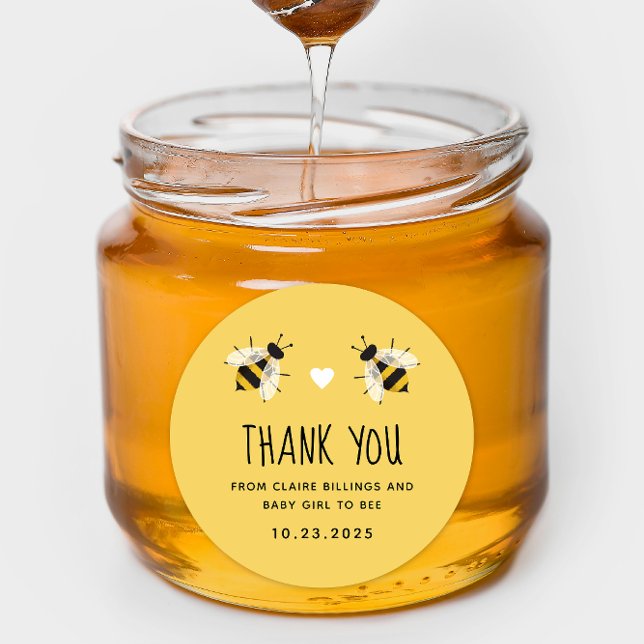 Yellow Baby to Bee Shower Thank You Classic Round Sticker (yellow round sticker for Baby to Bee baby shower honey themed favor)