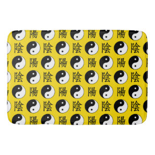 Yellow Background Chinese Yinyang Pattern Bath Mat