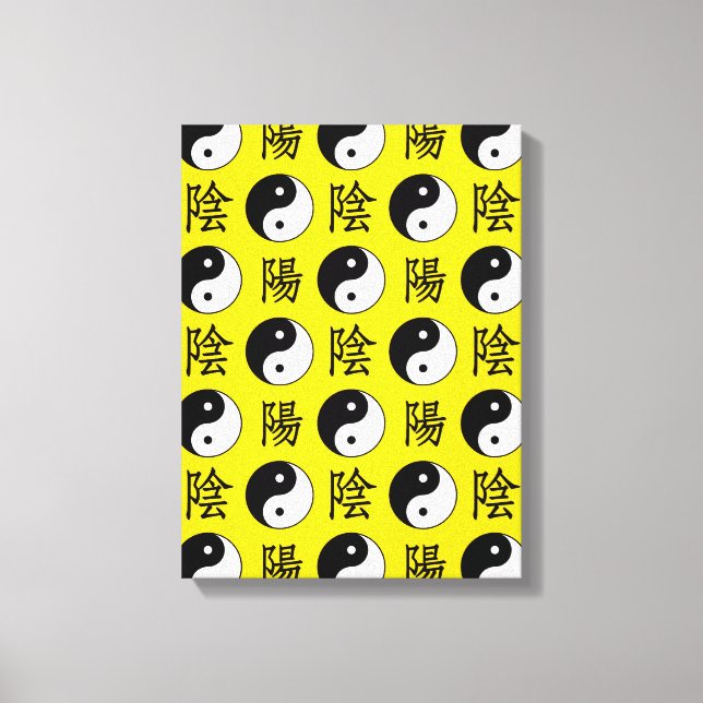 Yellow Background Chinese Yinyang Pattern Canvas Print (Front)
