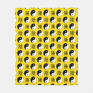 Yellow Background Chinese Yinyang Pattern Fleece Blanket