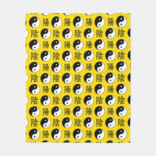 Yellow Background Chinese Yinyang Pattern Fleece Blanket (Front)
