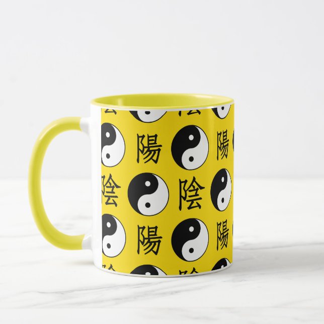 Yellow Background Chinese Yinyang Pattern Mug (Left)