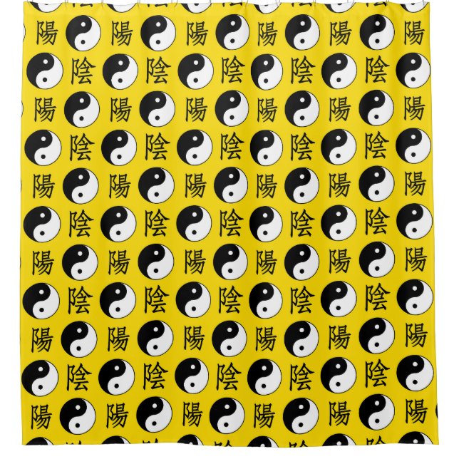 Yellow Background Chinese Yinyang Pattern Shower Curtain (Front)