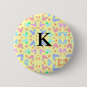 Yellow background colourful bunnies pattern add le 6 cm round badge
