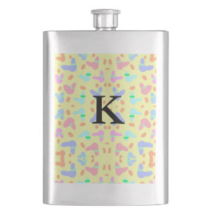 Yellow background colourful bunnies pattern add le hip flask