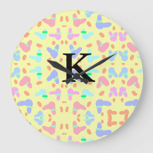 Yellow background colourful bunnies pattern add le large clock