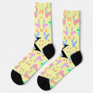 Yellow background colourful bunnies pattern add le socks