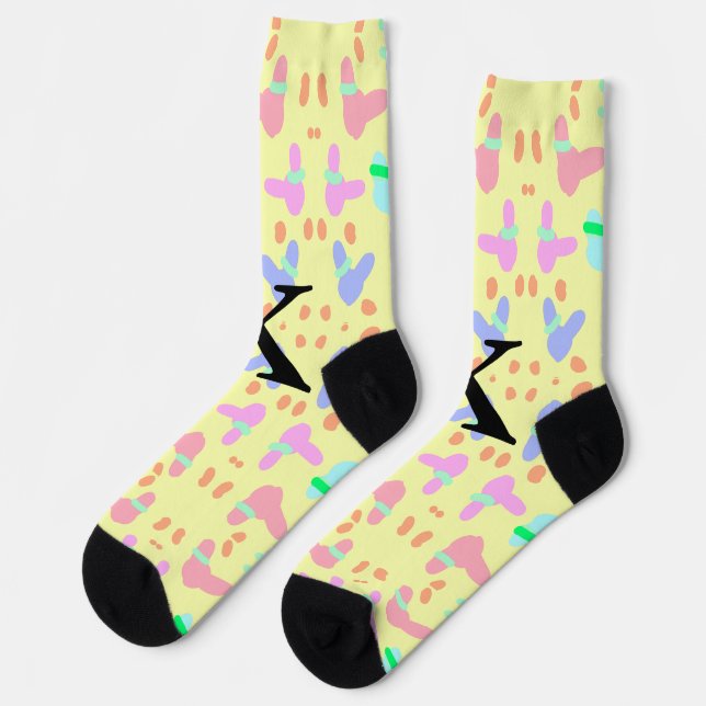 Yellow background colourful bunnies pattern add le socks (Left)