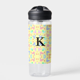 Yellow background colourful bunnies pattern add le water bottle