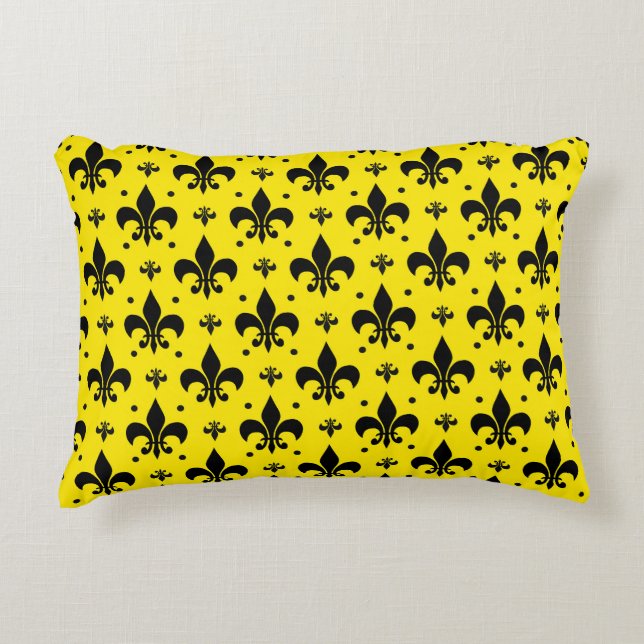 Yellow Background Fleur-de-lis Pattern Design  Decorative Cushion (Front)