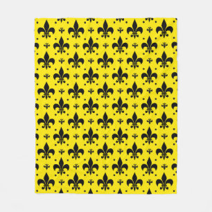 Yellow Background Fleur-de-lis Pattern Design Fleece Blanket