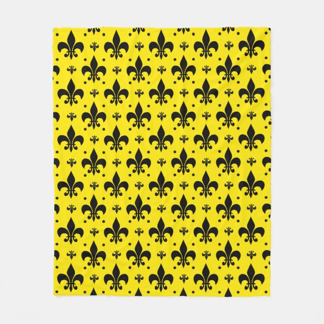 Yellow Background Fleur-de-lis Pattern Design  Fleece Blanket (Front)