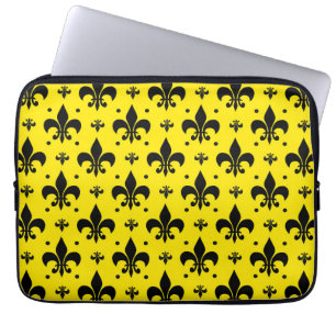 Yellow Background Fleur-de-lis Pattern Design Laptop Sleeve