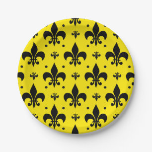 Yellow Background Fleur-de-lis Pattern Design Paper Plate