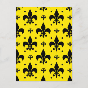 Yellow Background Fleur-de-lis Pattern Design  Postcard