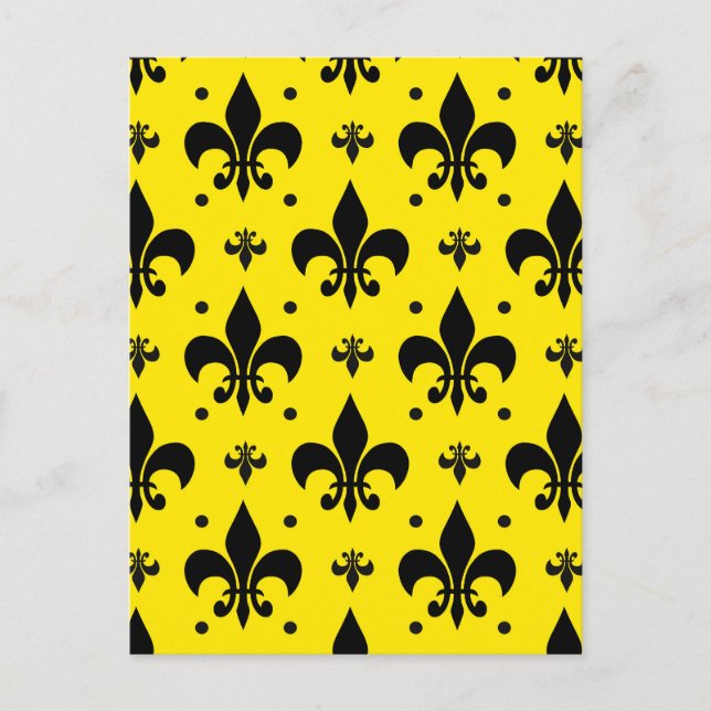 Yellow Background Fleur-de-lis Pattern Design  Postcard (Front)