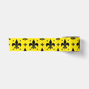 Yellow Background Fleur-de-lis Pattern Design Satin Ribbon