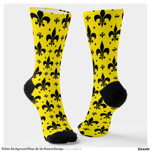 Yellow Background Fleur-de-lis Pattern Design Socks