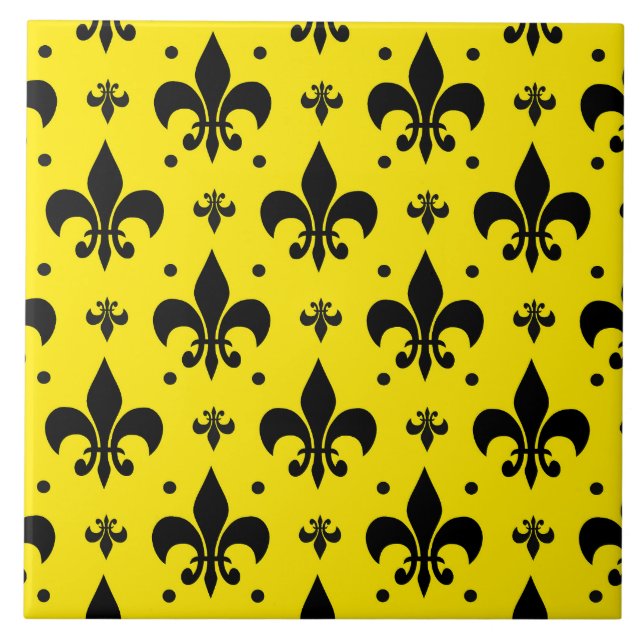 Yellow Background Fleur-de-lis Pattern Design  Tile (Front)