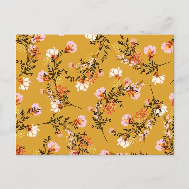 Yellow background flowers announcement postcard (Front)