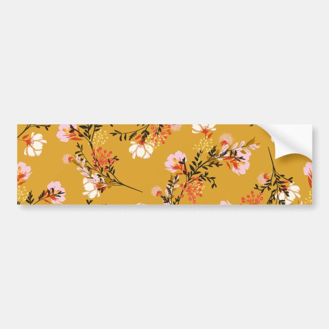 Yellow background flowers bumper sticker (Front)