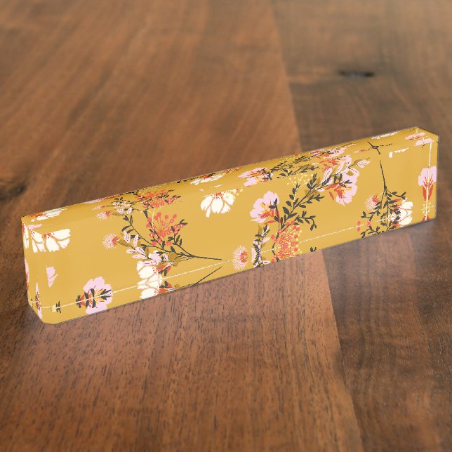 Yellow background flowers nameplate (Side)