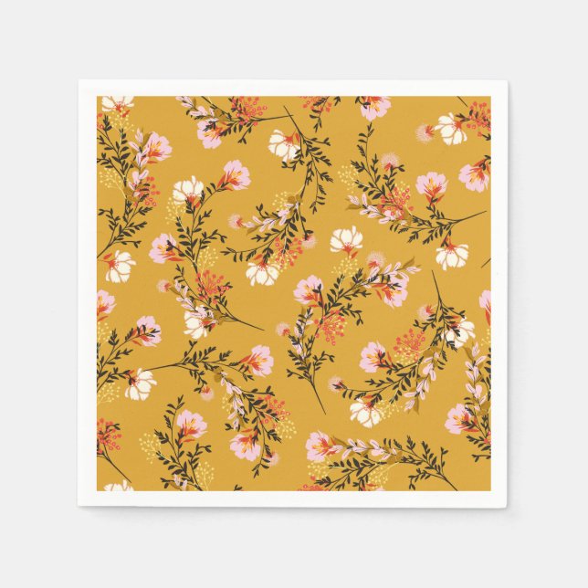 Yellow background flowers napkin (Front)