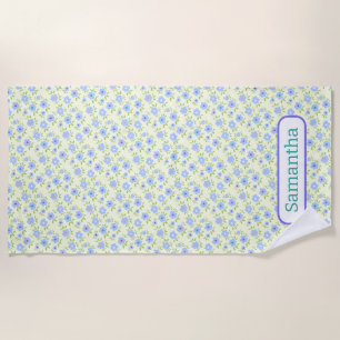 Yellow Background Happy Flowers Beach Towel