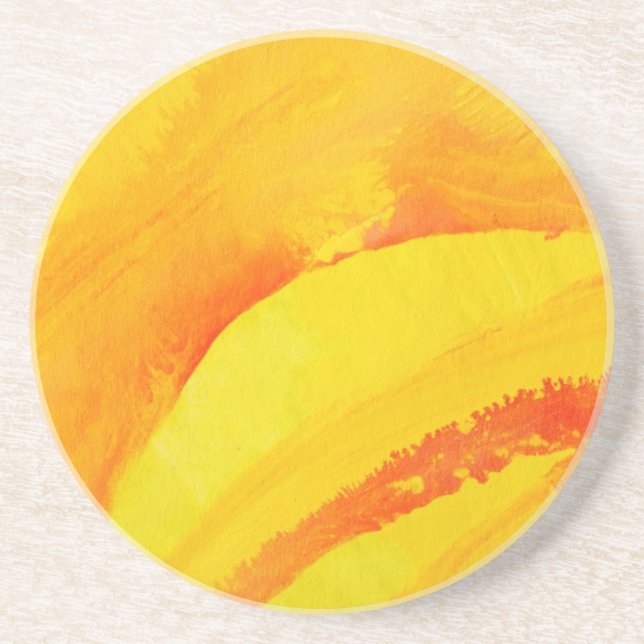 yellow background. watercolor on paper coaster (Front)